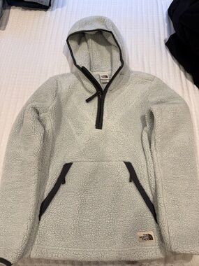 The North Face Men's Light Gray Sherpa Fleece Half-Zip Hoodie